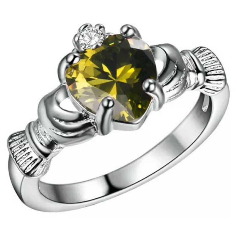 Size 8 1/2 Peridot Claddagh Silver Ring NEW